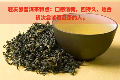 轻发酵普洱茶特点：口感清新，回持久，适合初次尝试普洱茶的人。